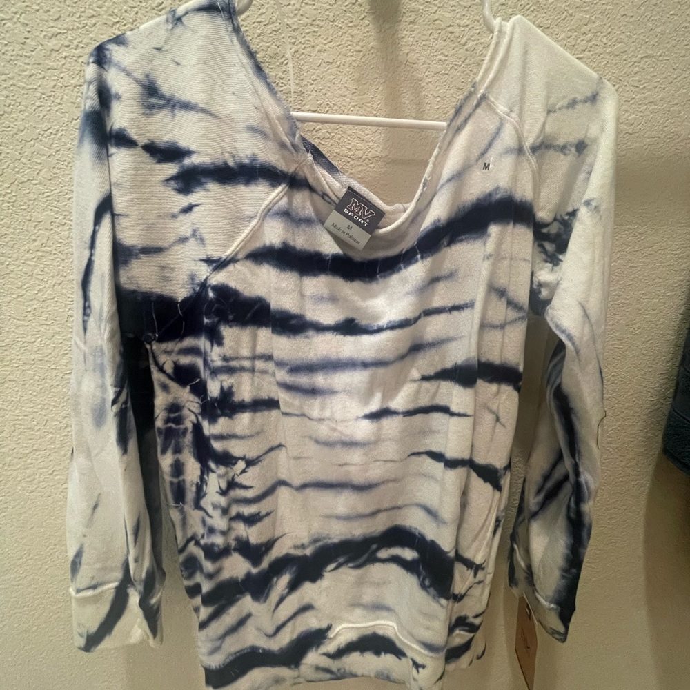 MP Sport Navy Tie-Dye Off the Shoulder Sweatshirt - Medium NWT!